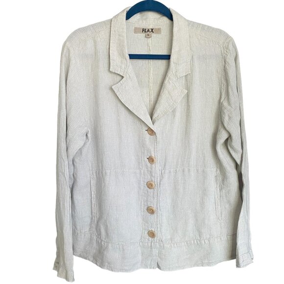 FLAX 100% Linen Neutral Lightweight Oversized Jacket with Pockets Size S - Picture 1 of 6